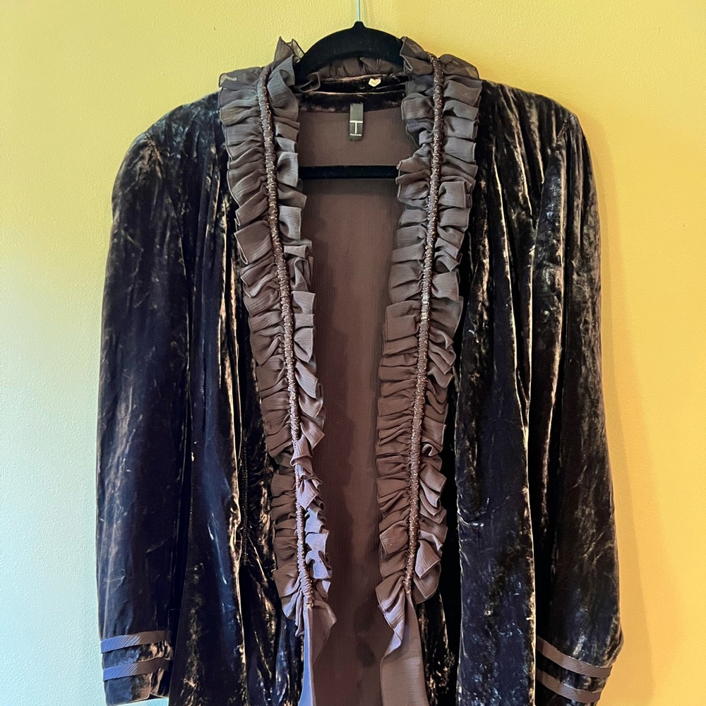 Faux Velvet Ruffle Robe by Tahari